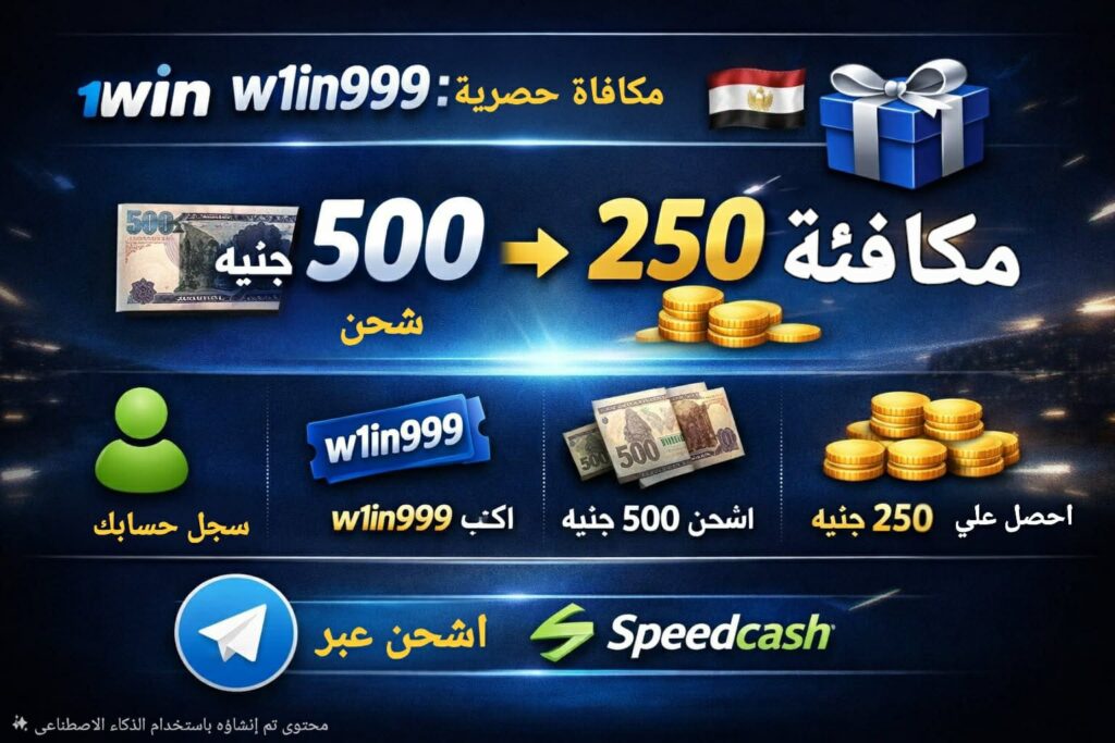 بروموكود 1win مصر: مكافأة 250 جنيه بعد شحن 500 (الكود w1in999)